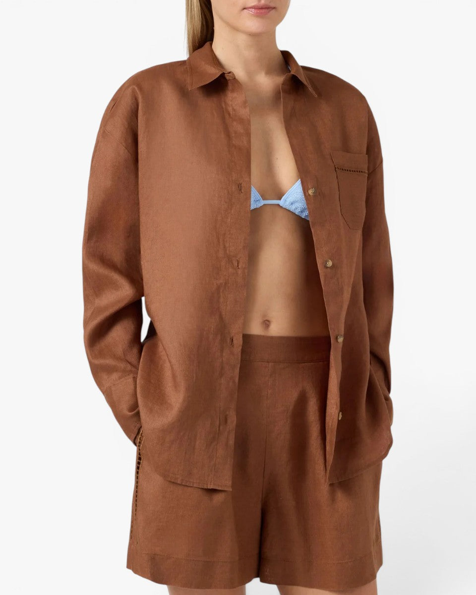 MC2 SAINT BARTH Koszula Cristal Pocket Linen Sb Holed Brown