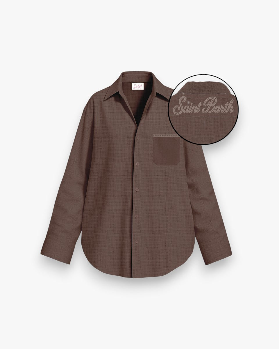MC2 SAINT BARTH Koszula Cristal Pocket Linen Sb Holed Brown