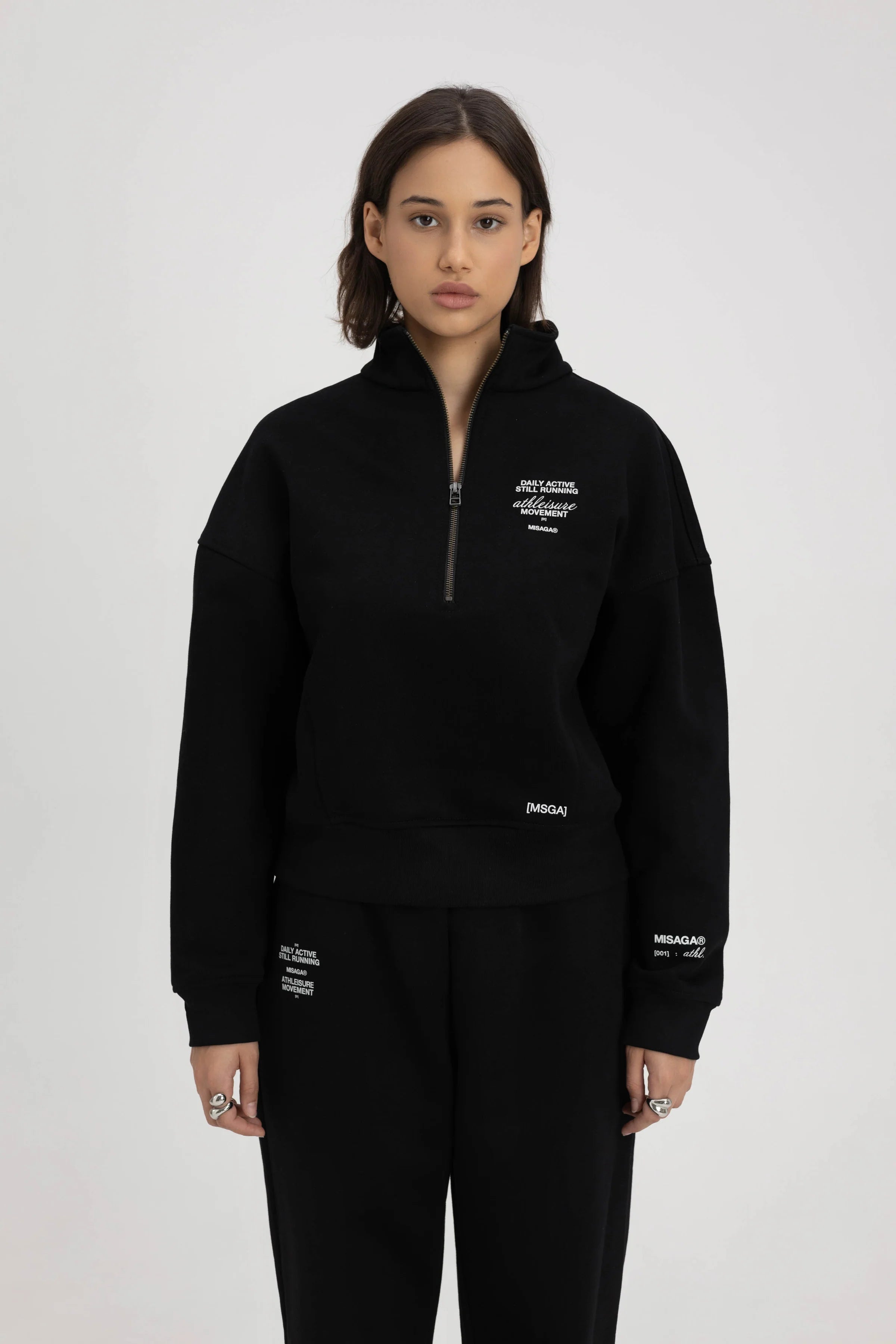 FUNNEL NECK ZIP SWEATSHIRT BLACK - GOT'EM