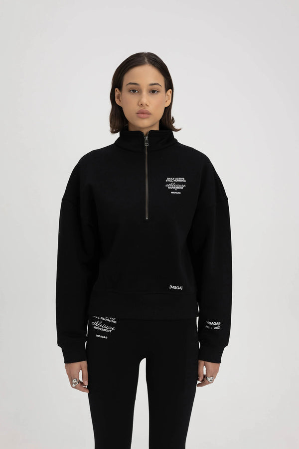 FUNNEL NECK ZIP SWEATSHIRT BLACK - GOT'EM