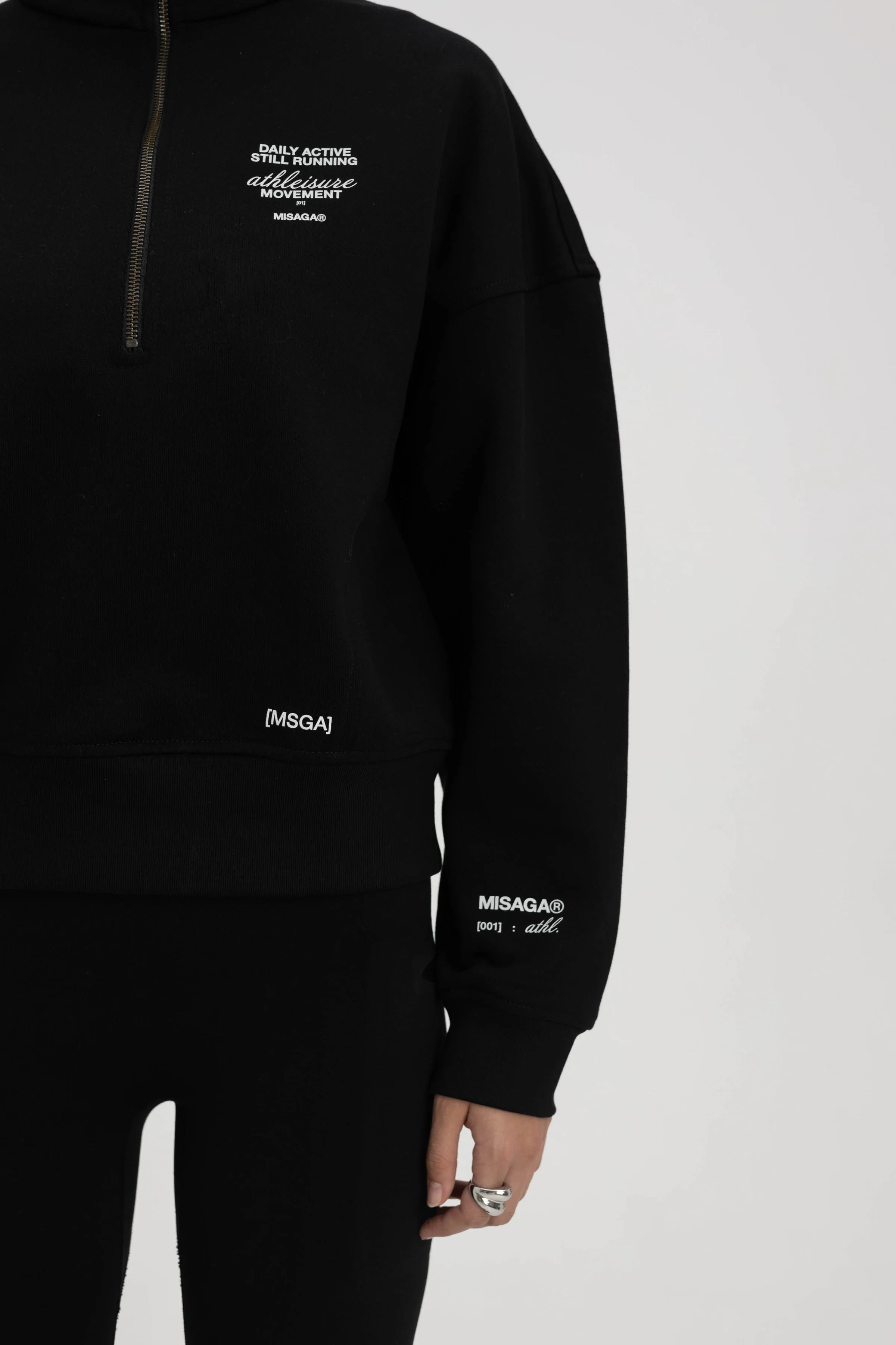 FUNNEL NECK ZIP SWEATSHIRT BLACK - GOT'EM