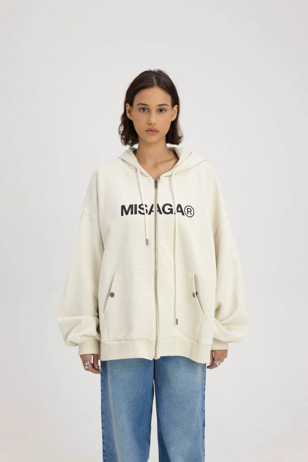 STATEMENT ZIP UP HOODIE CREAM - GOT'EM