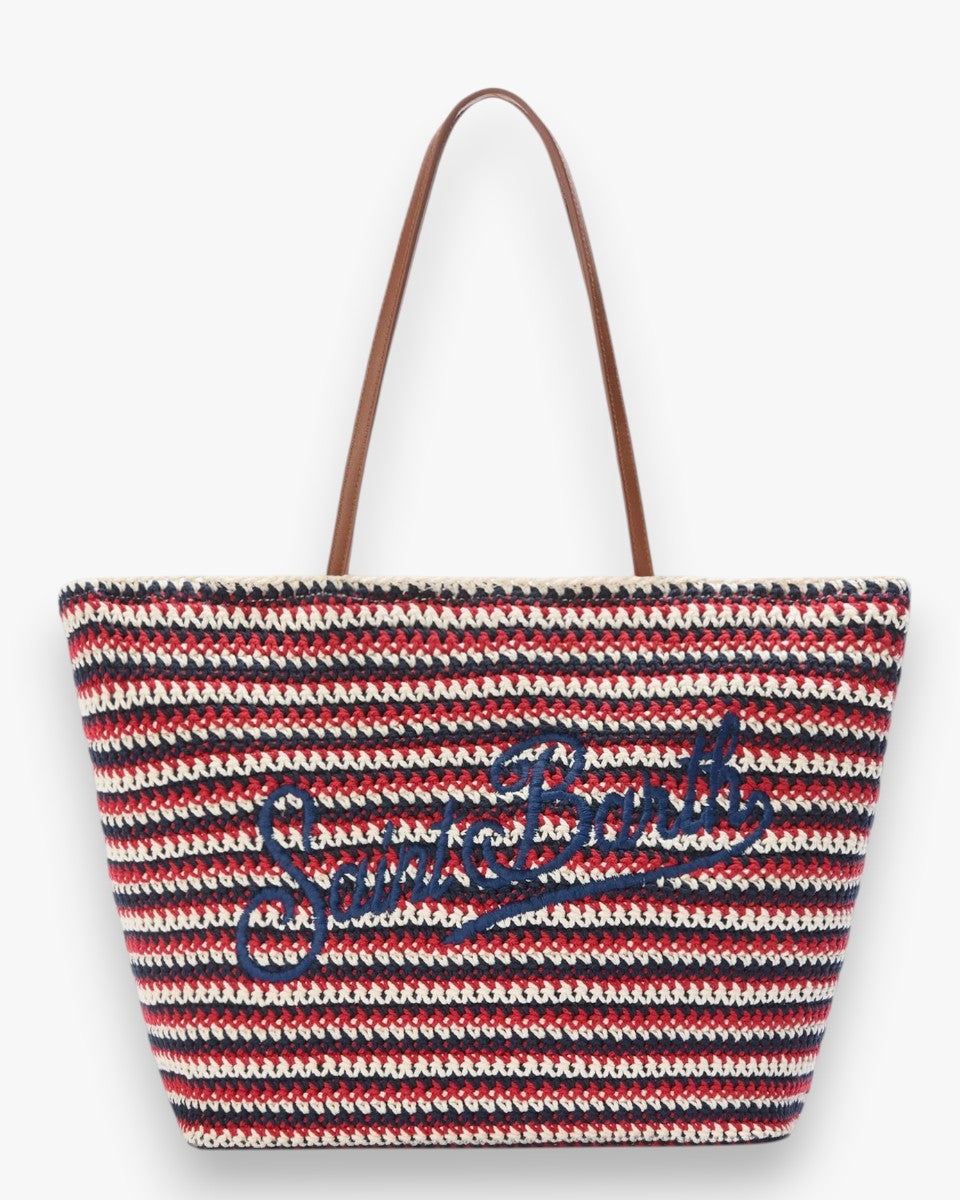 MC2 SAINT BARTH Torebka Crochet Tote Stripes Tris Red