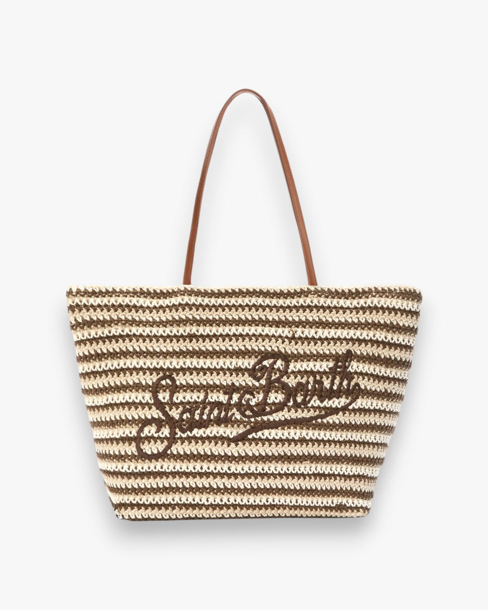 MC2 SAINT BARTH Torebka Crochet Tote Mid Stripes Tris Brown