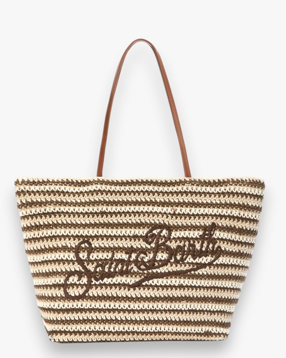 MC2 SAINT BARTH Torebka Crochet Tote Big Stripes Tris Brown