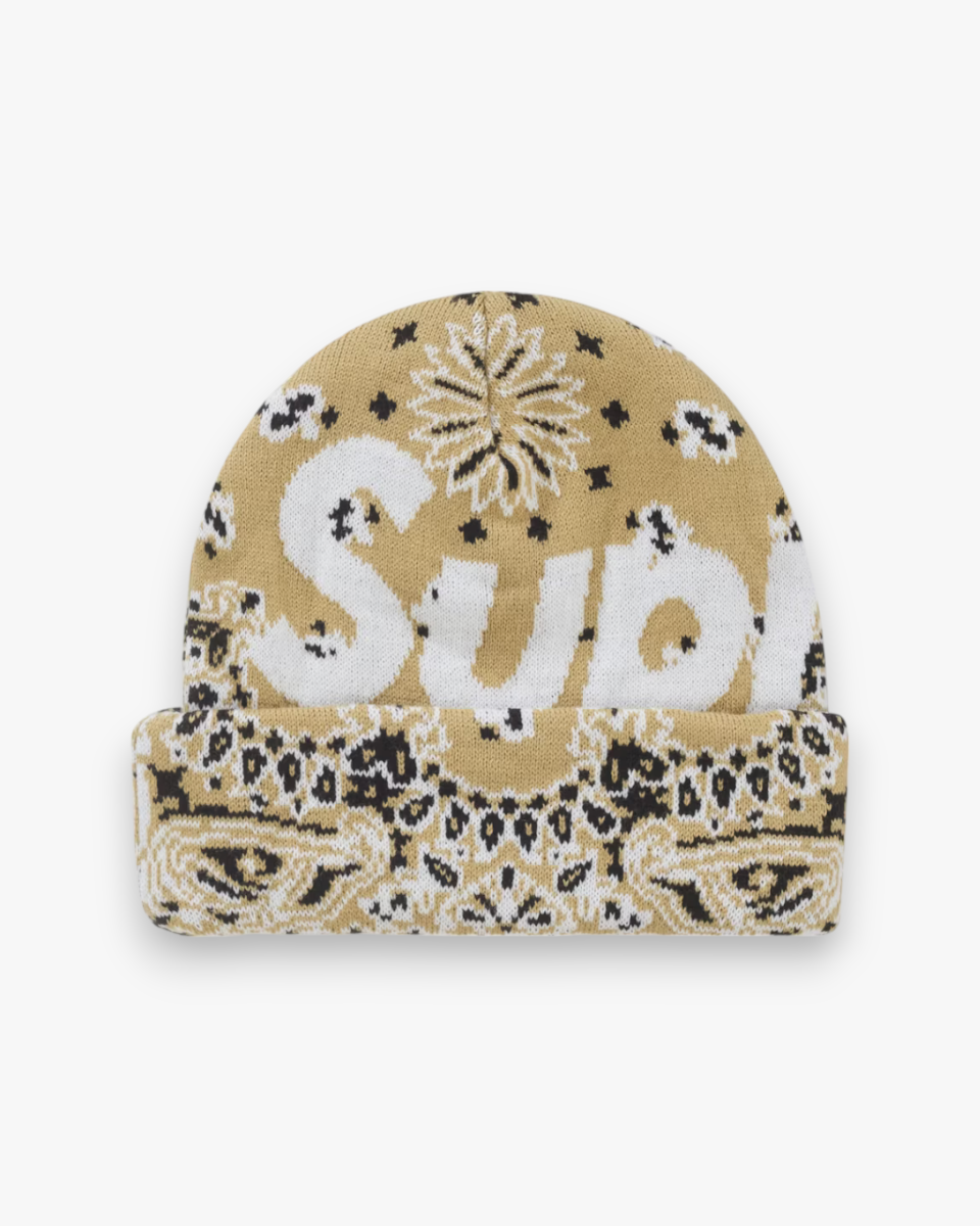 Supreme Bandana Big Logo Beanie Beige - GOT'EM