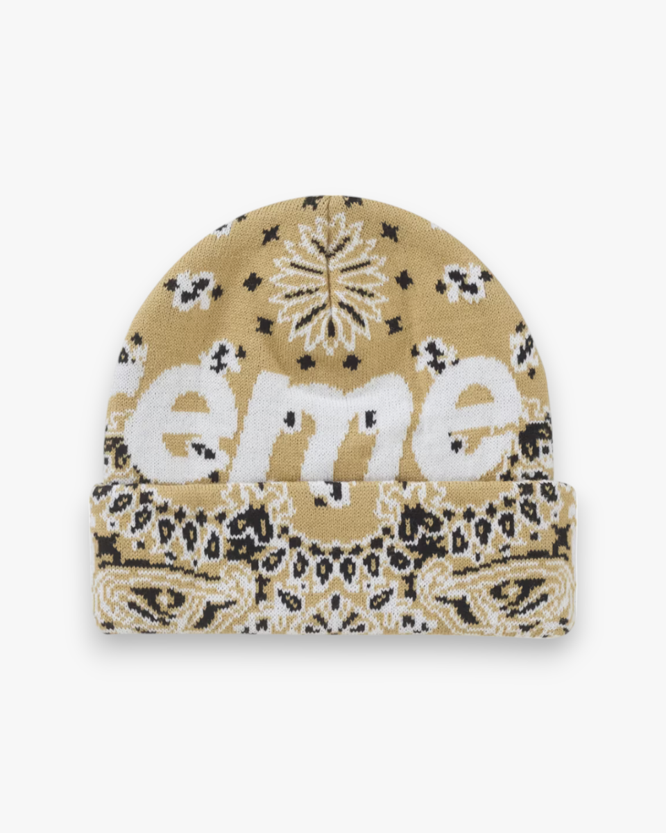 Supreme Bandana Big Logo Beanie Beige - GOT'EM