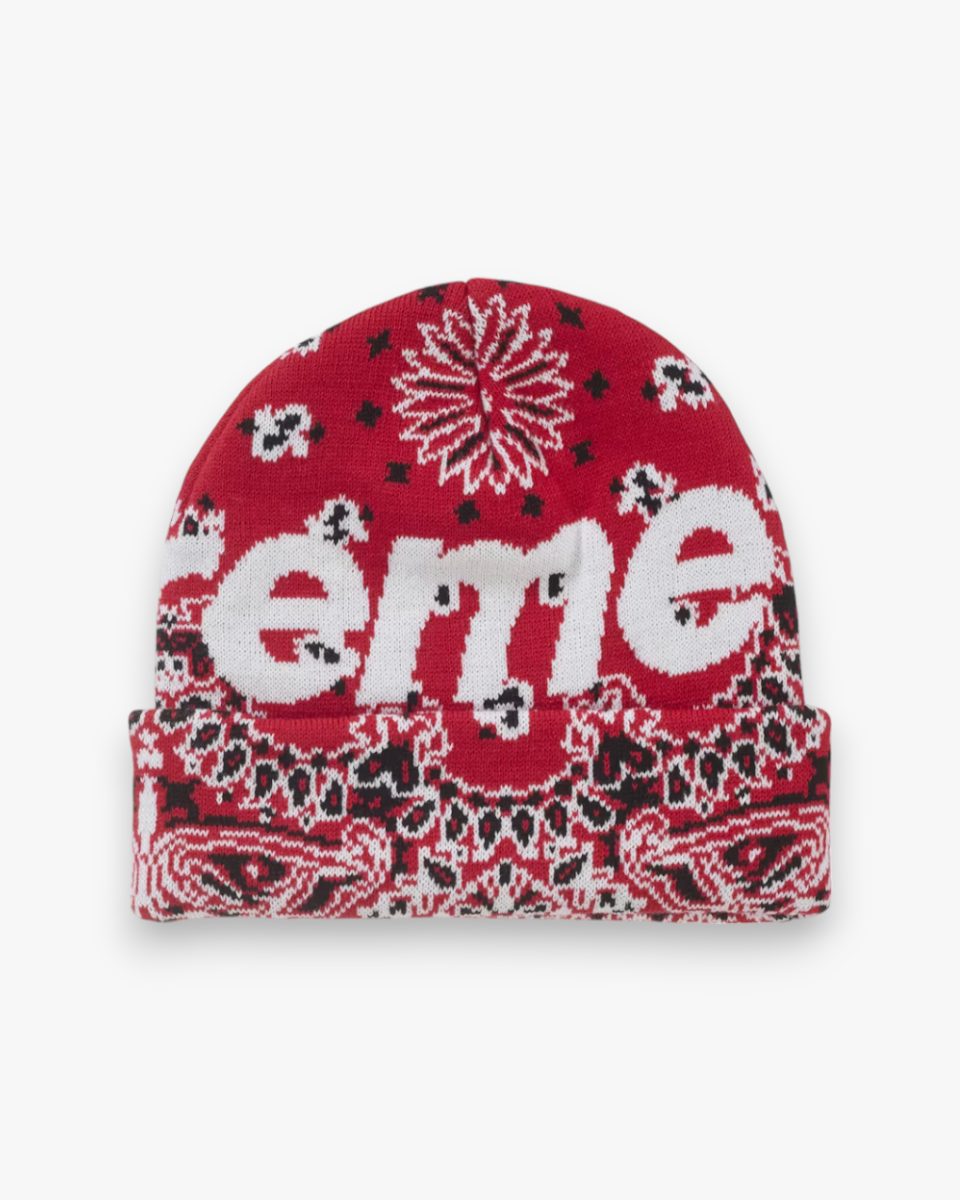 Supreme Bandana Big Logo Beanie Red - GOT'EM