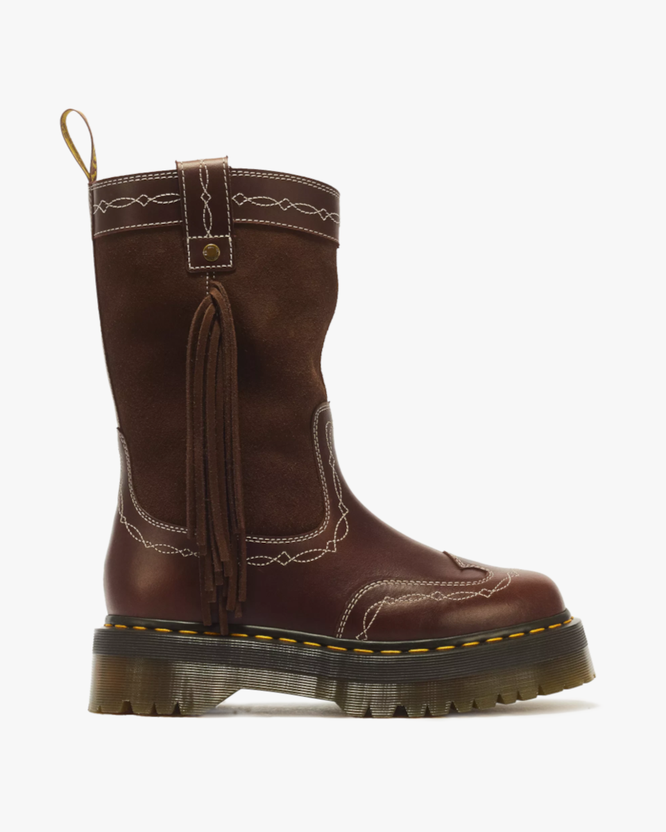 Dr. Martens Buty Skórzane Fringe Mid Dark Brown Classic Pull Up+Bronx Suede