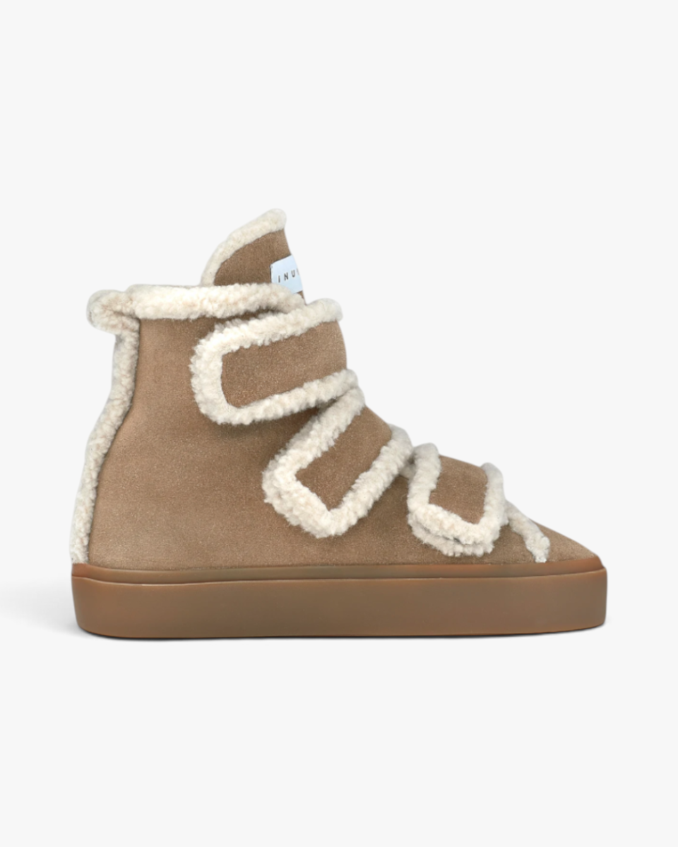 Inuikii Sneakersy Shearling Velcro Wedge Light Beige