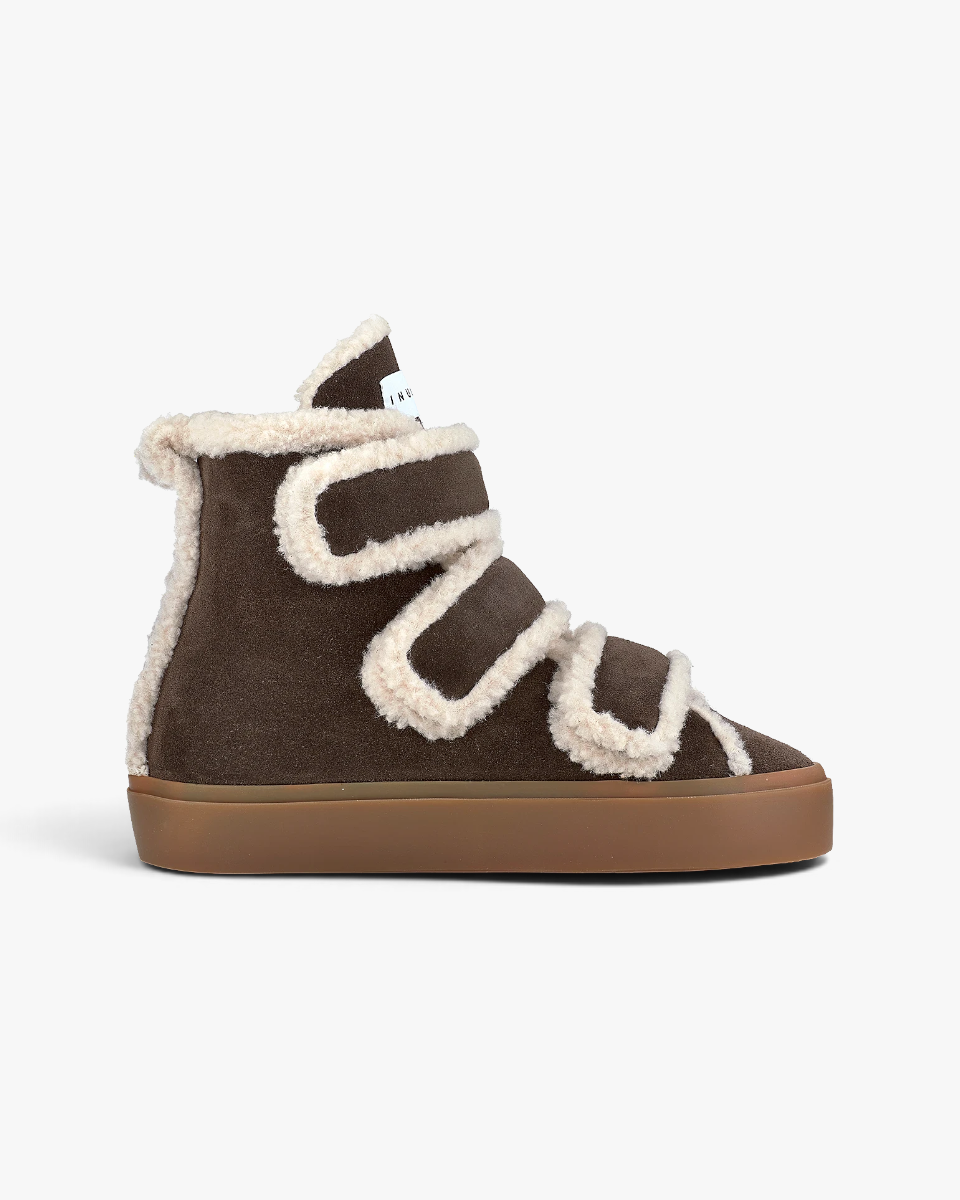 Inuikii Sneakersy Shearling Velcro Wedge Dark Brown