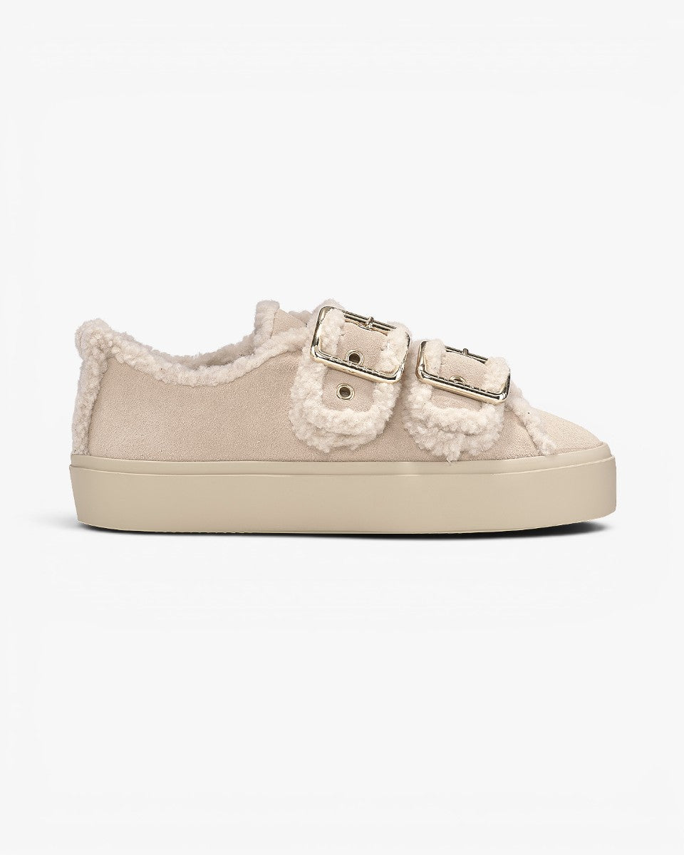 Inuikii Sneakersy Shearling Low Velcro Buckle Chalk