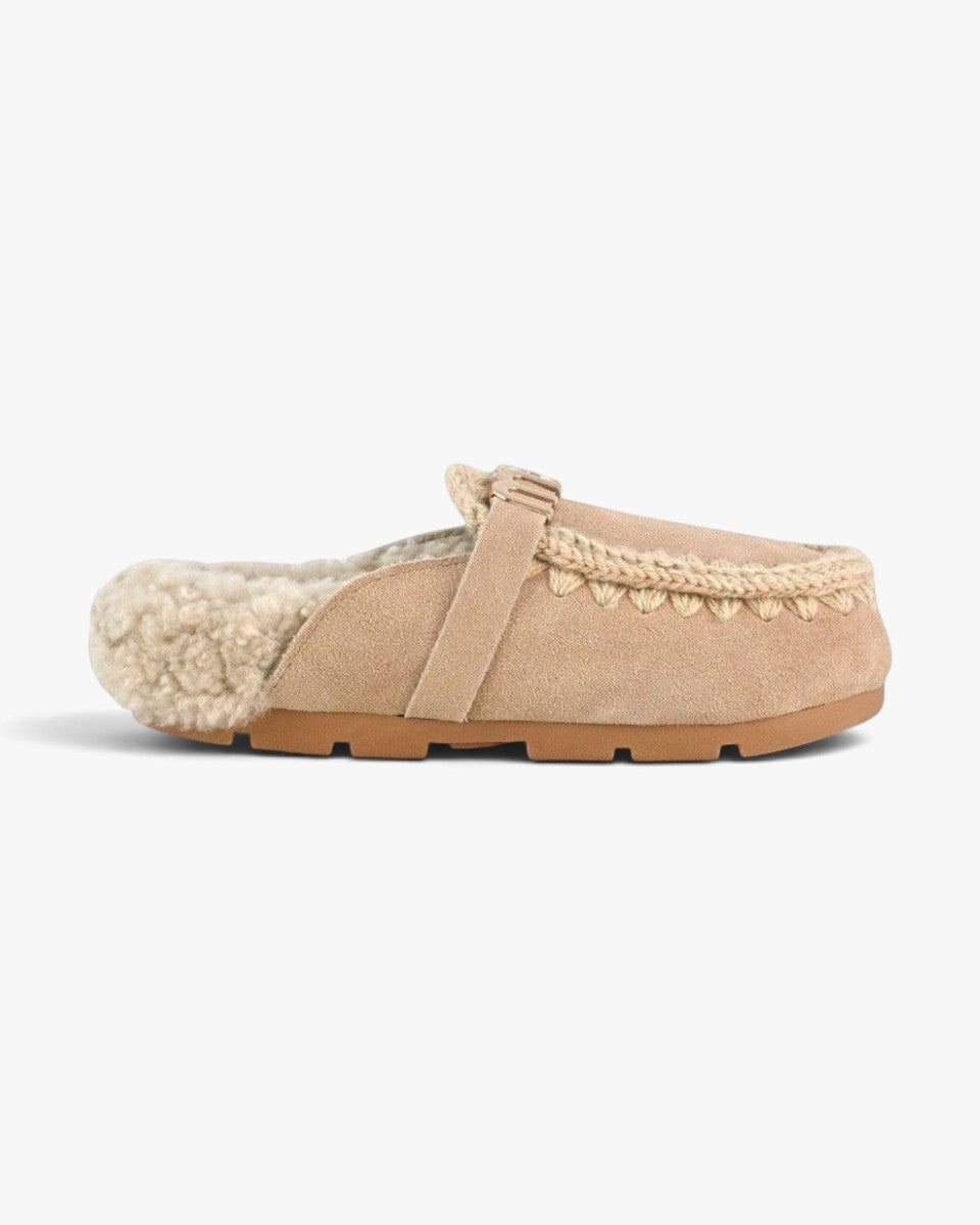 Mou Mule Winter Bio Slide Suede Letter Logo Camel