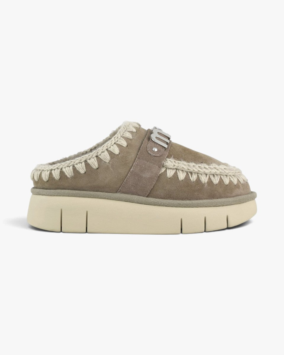 Mou Mule Bounce Clog Suede Letter Logo Elephant Grey