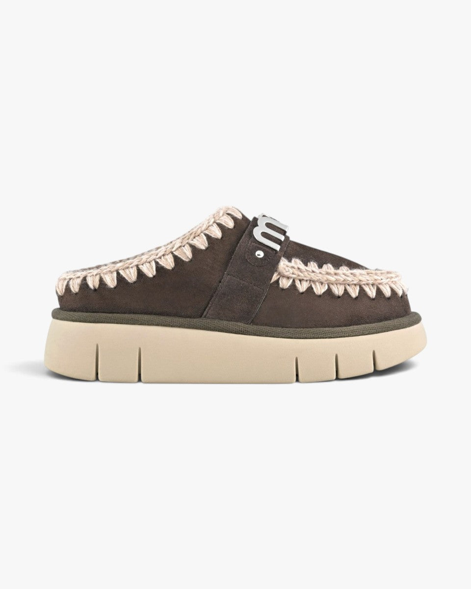 Mou Mule Bounce Clog Suede Letter Logo Mocha