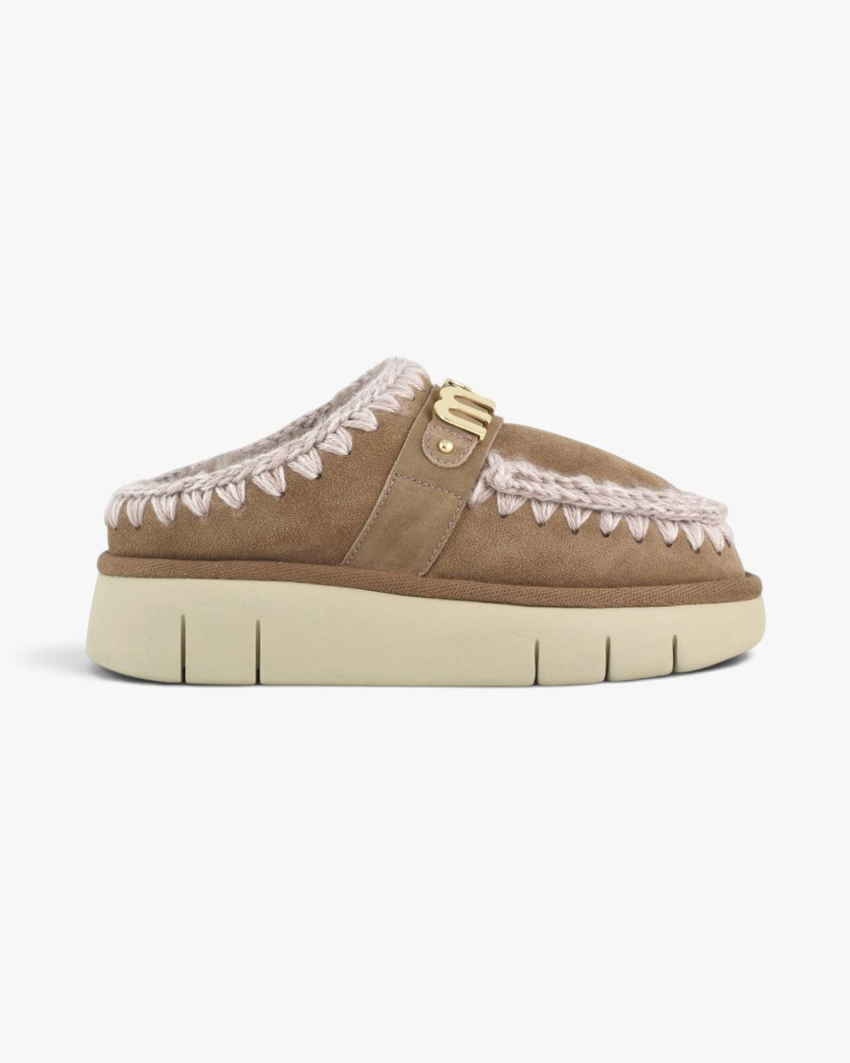 Mou Mule Bounce Clog Suede Letter Logo Pink Brown