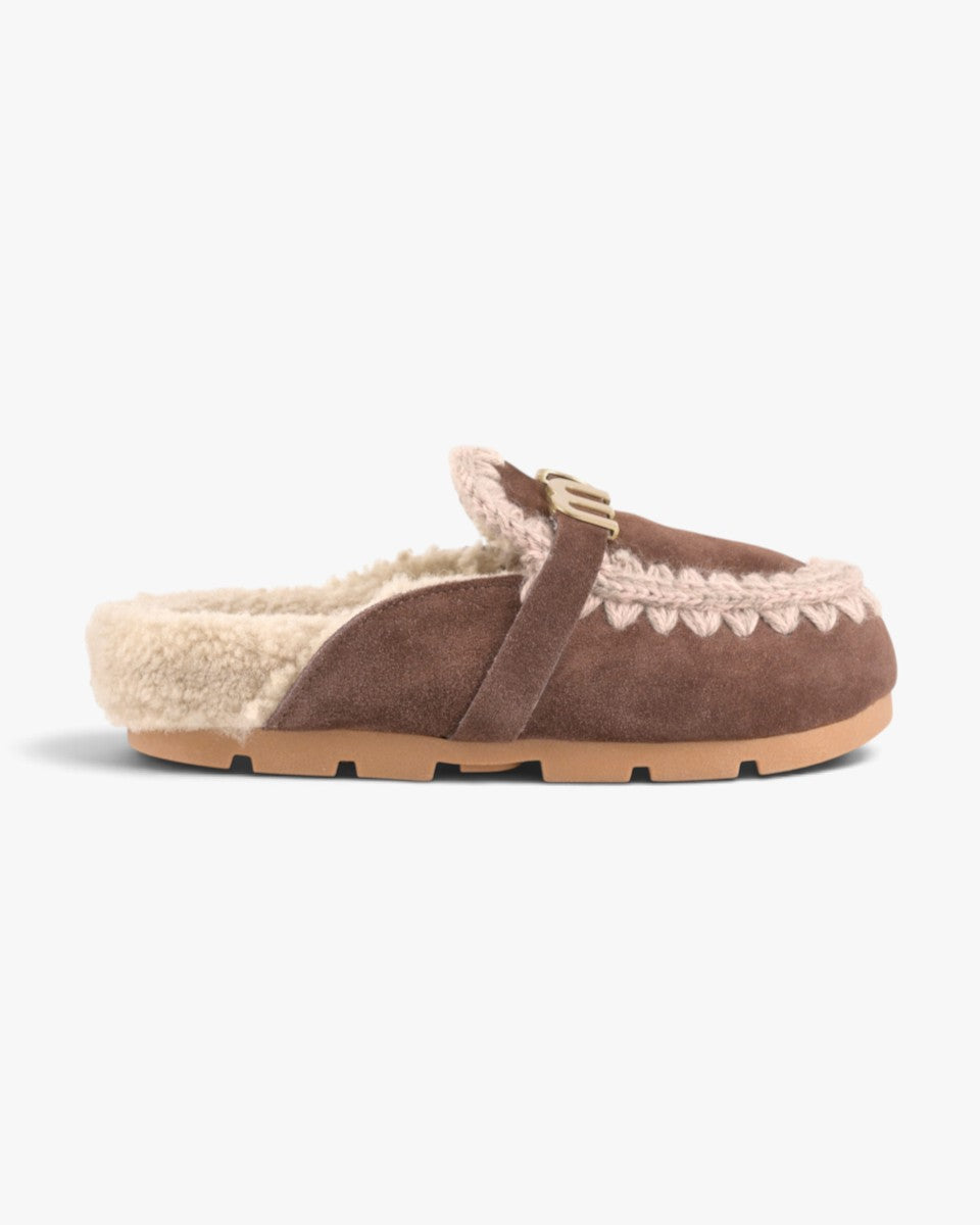 Mou Mule Winter Bio Slide Suede Letter Logo Brown Pepper