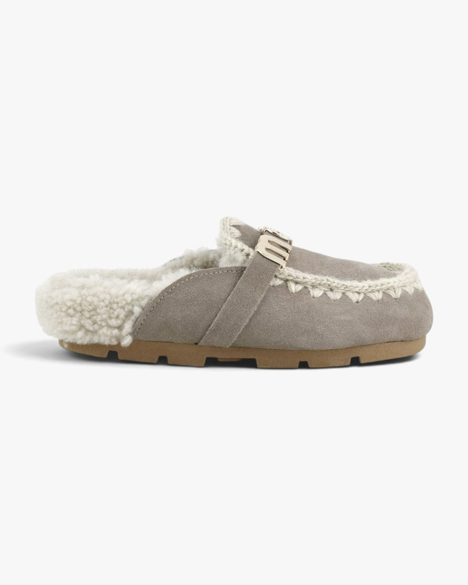 Mou Mule Winter Bio Slide Suede Letter Logo Elephant Grey