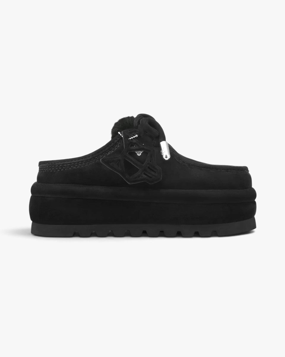 Naked Wolfe Mule Blizzard Black Suede Shearling