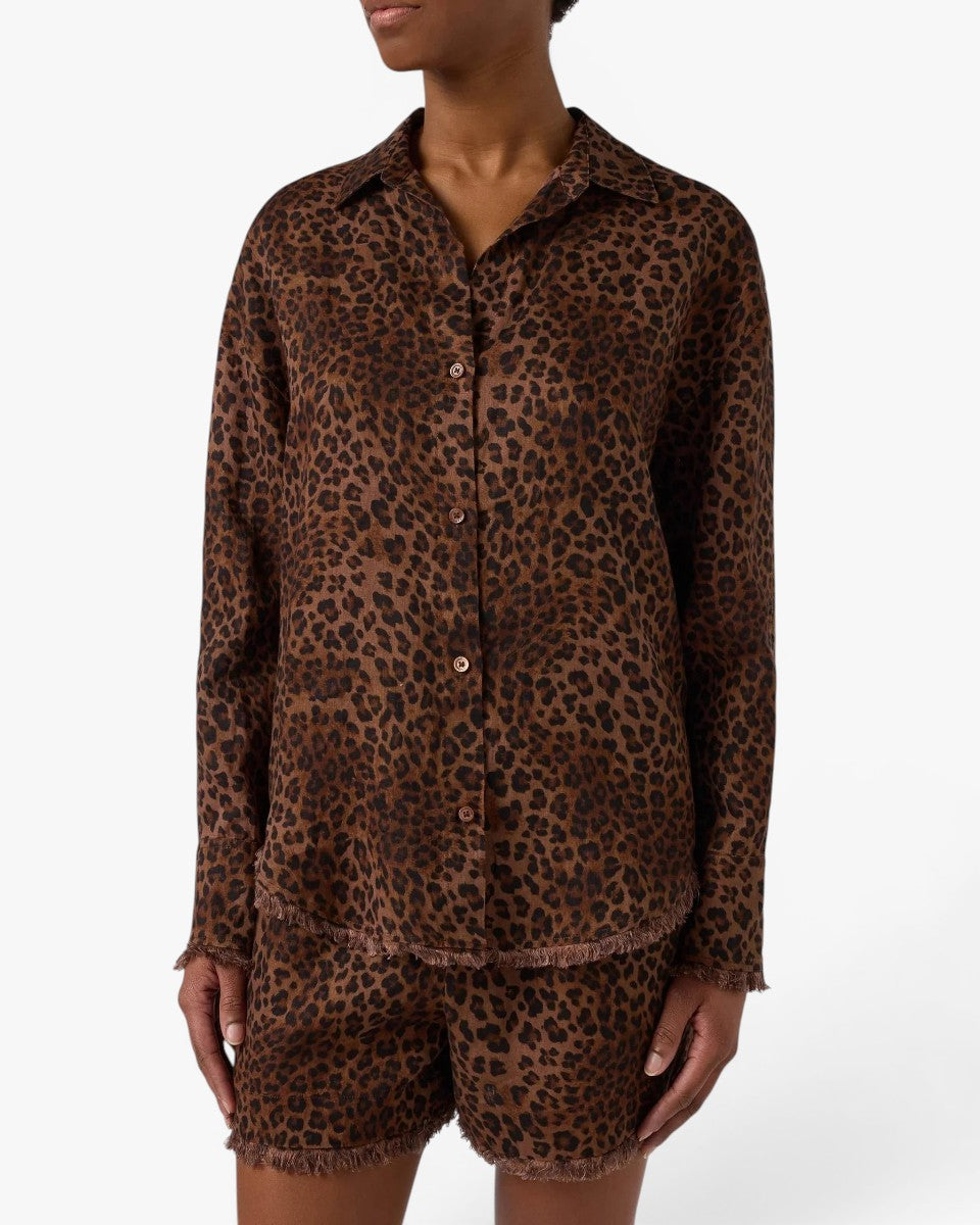 MC2 SAINT BARTH Koszula Cristal Linen Sand Leopard Fringe
